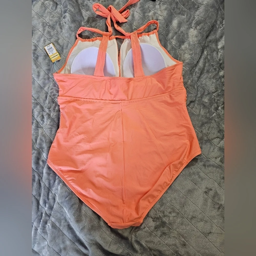 Kona Sol Women's High Neck Halter One Piece Swimsuit Tummy Control, Pink